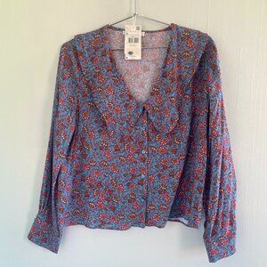 Mango Floral Top with Oversized Peter Pan Drop Collar